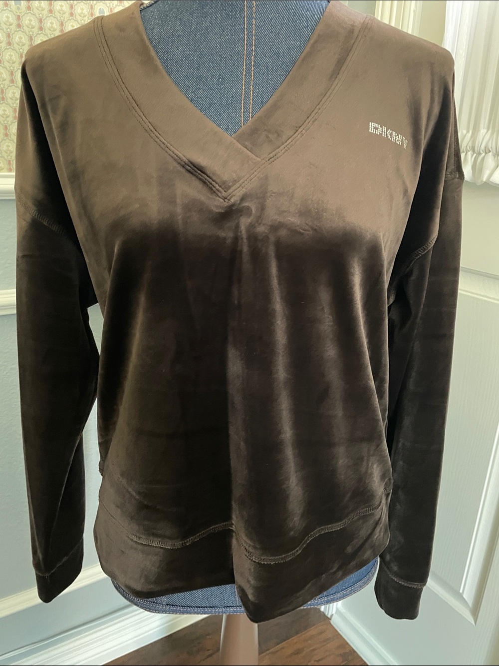 DKNY Sport Brown Velour V-Neck Top